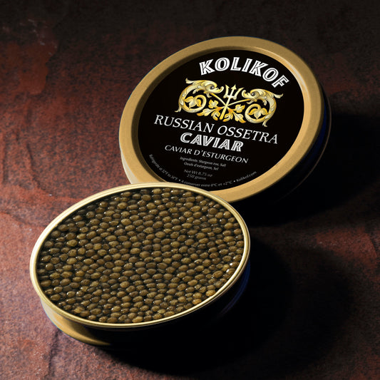 Buy Ossetra sturgeon caviar online. Kolikof is the finest Osetra in the world.